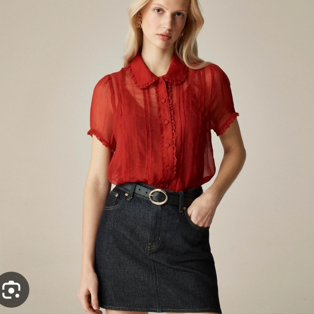 J.Crew Sheer lace-trim button-up shirt CD018  NWT